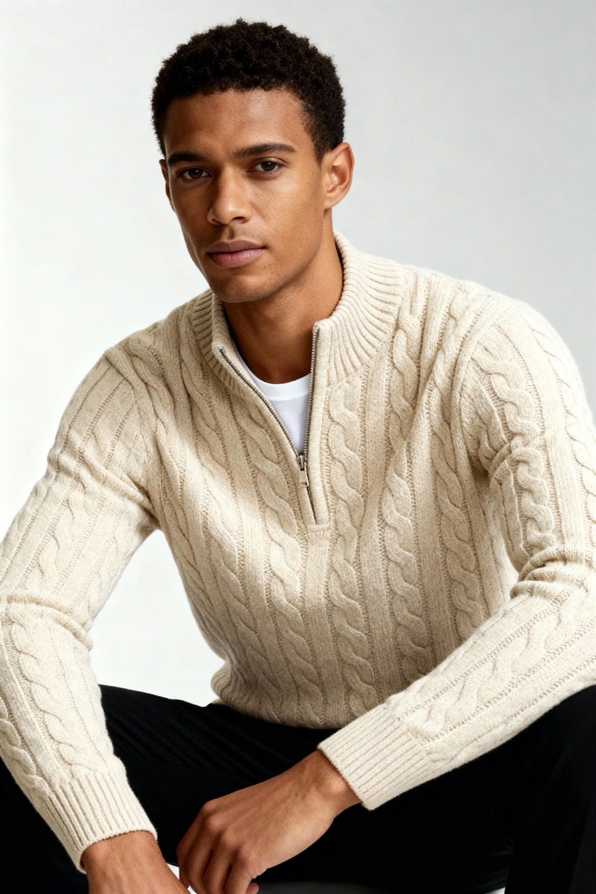 Harbour Men Quarter-Zip Up Sweater - Beige